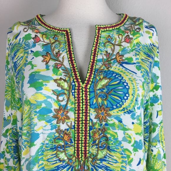 Soft Surroundings White  Green Floral Embroidered Knit Top Medium - Picture 3 of 9